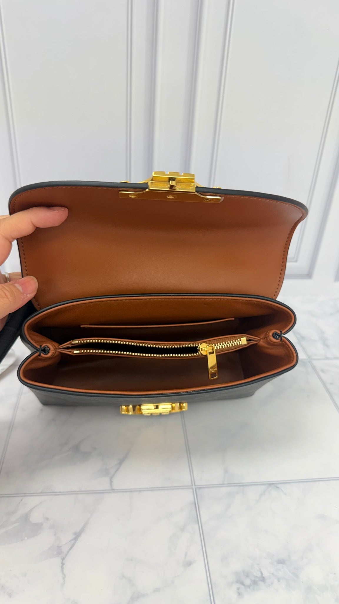 LIKE NEW - Celine Black Triomphe Canvas Teen Nino Bag