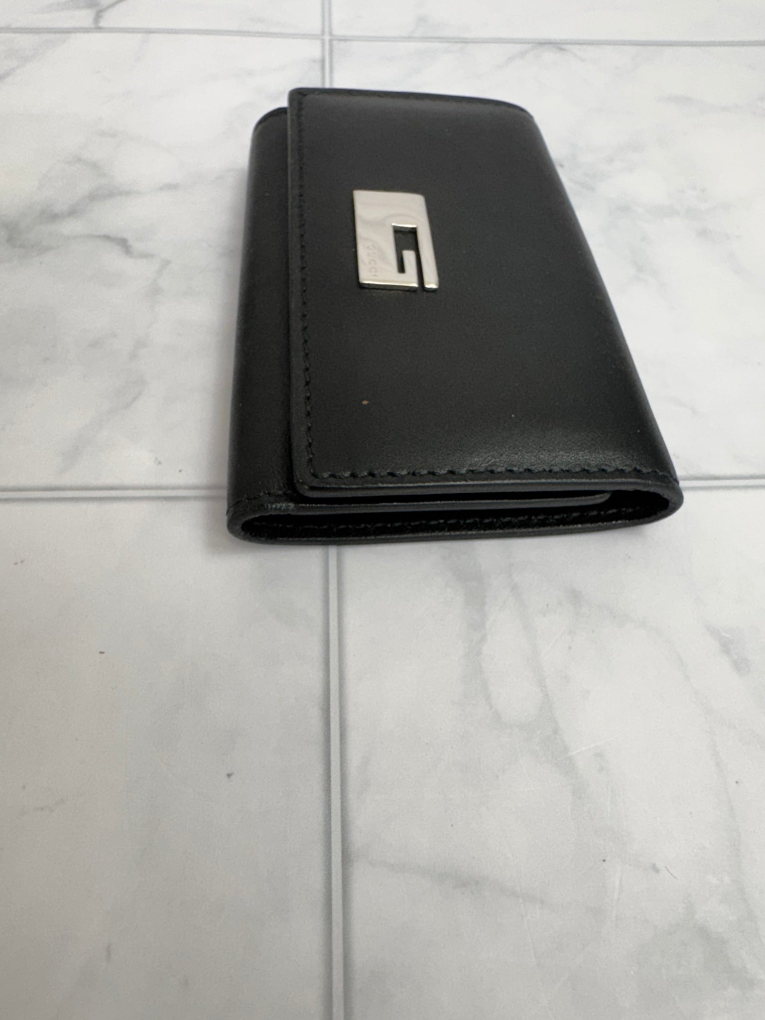 Gucci Black Leather G Emblem Key Case