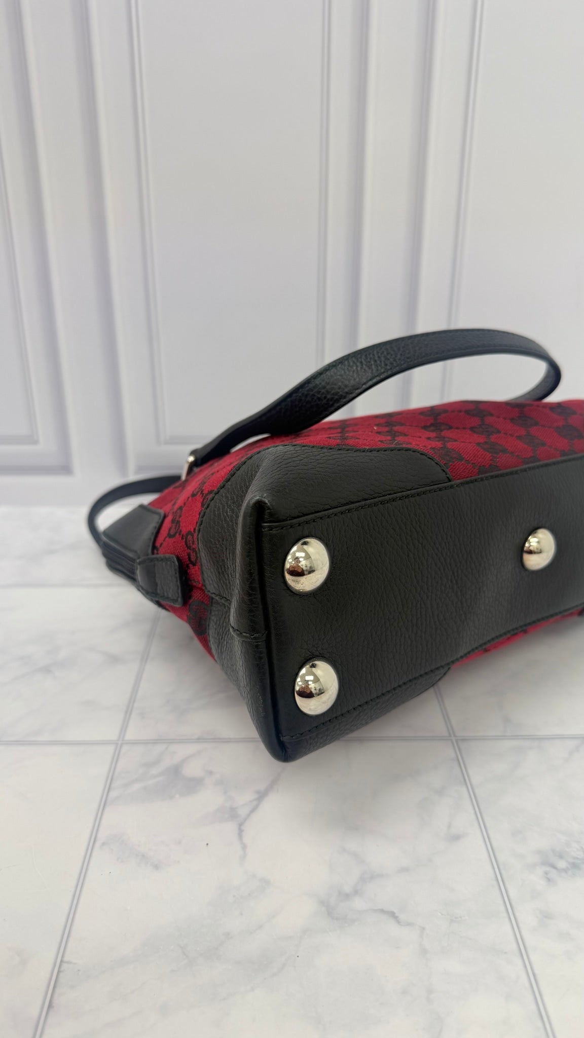 Gucci Red And Black GG Canvas Full Moon Handbag 