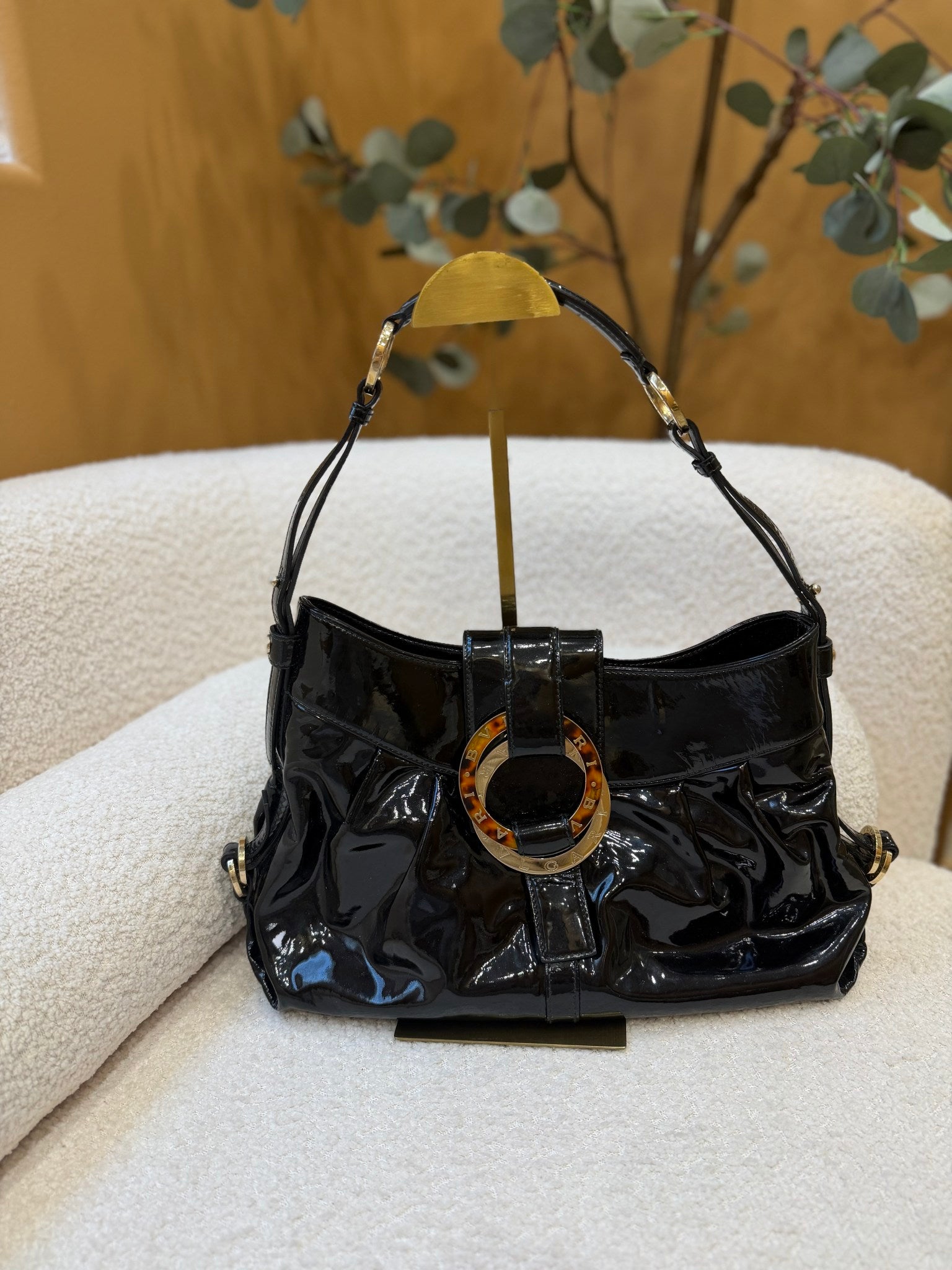 Bvlgari Black Patent Leather Chandra Shoulder Bag