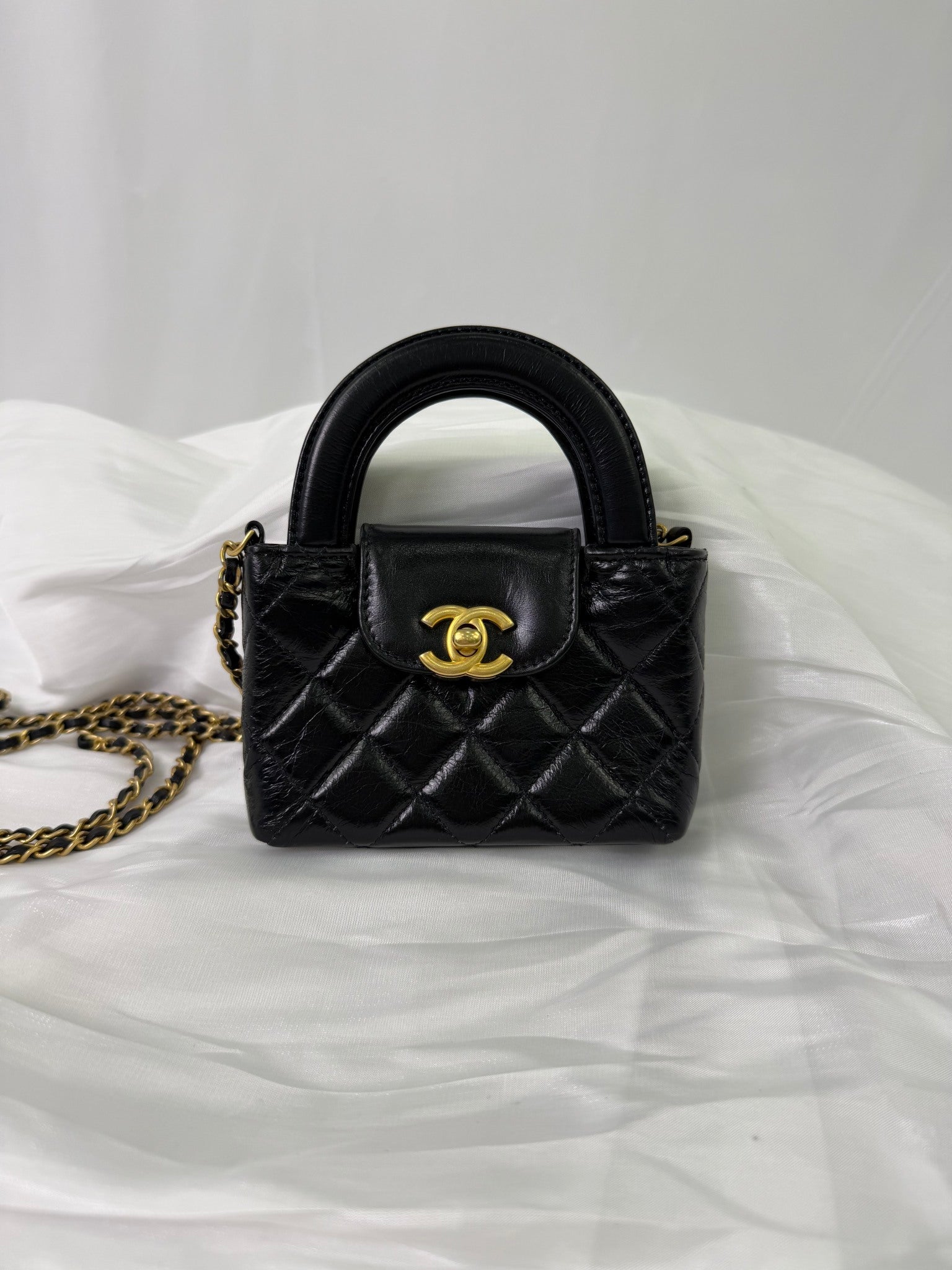 Chanel Black Lambskin Mini Nano Kelly Top Handle Bag