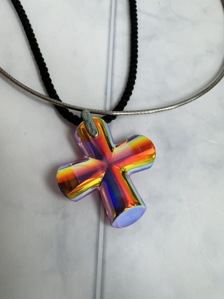 Baccarat Pink Crystal Cross Pendant And Silver Necklace