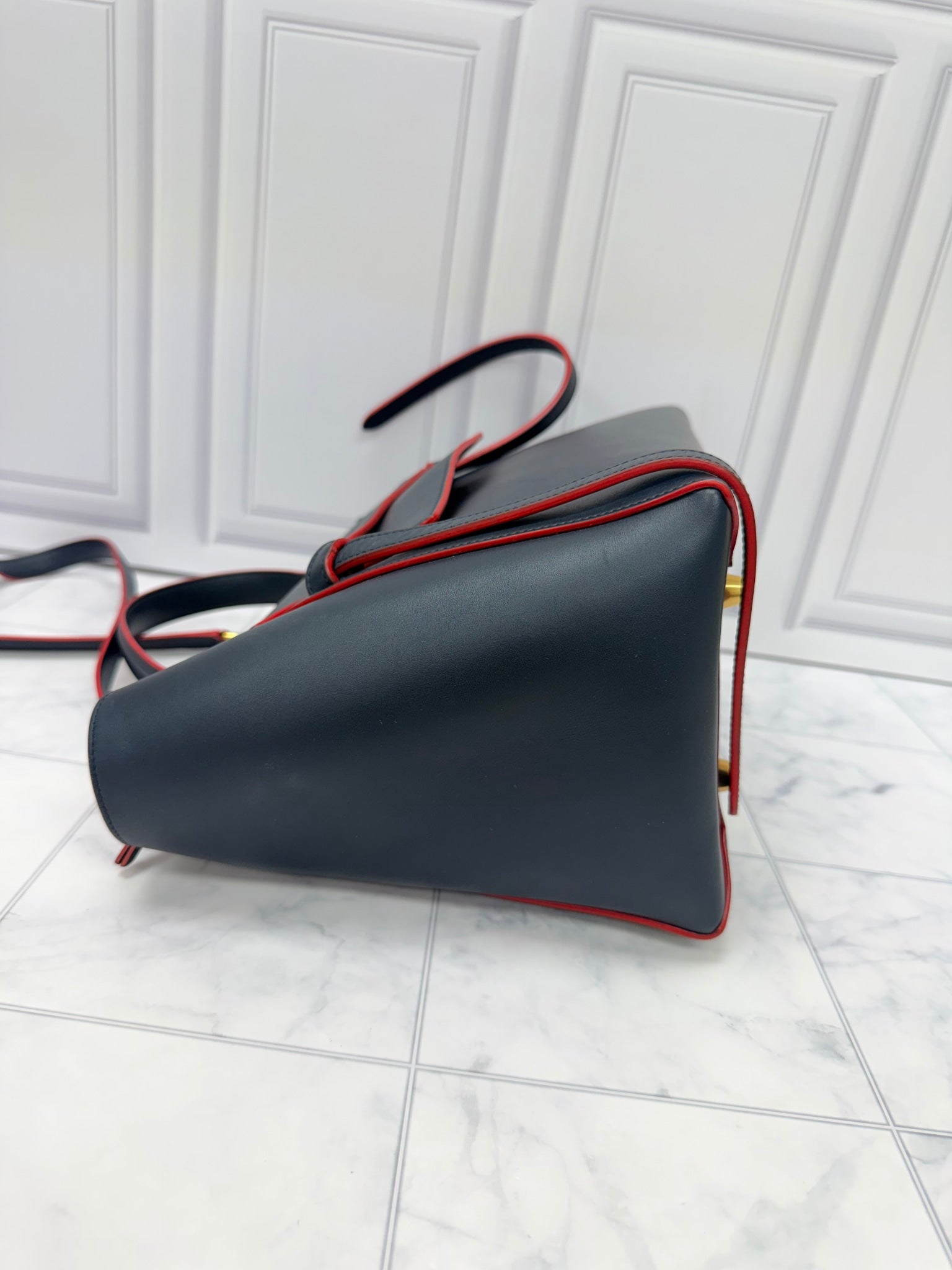 Celine Navy Blue Leather Mini Belt Handbag 