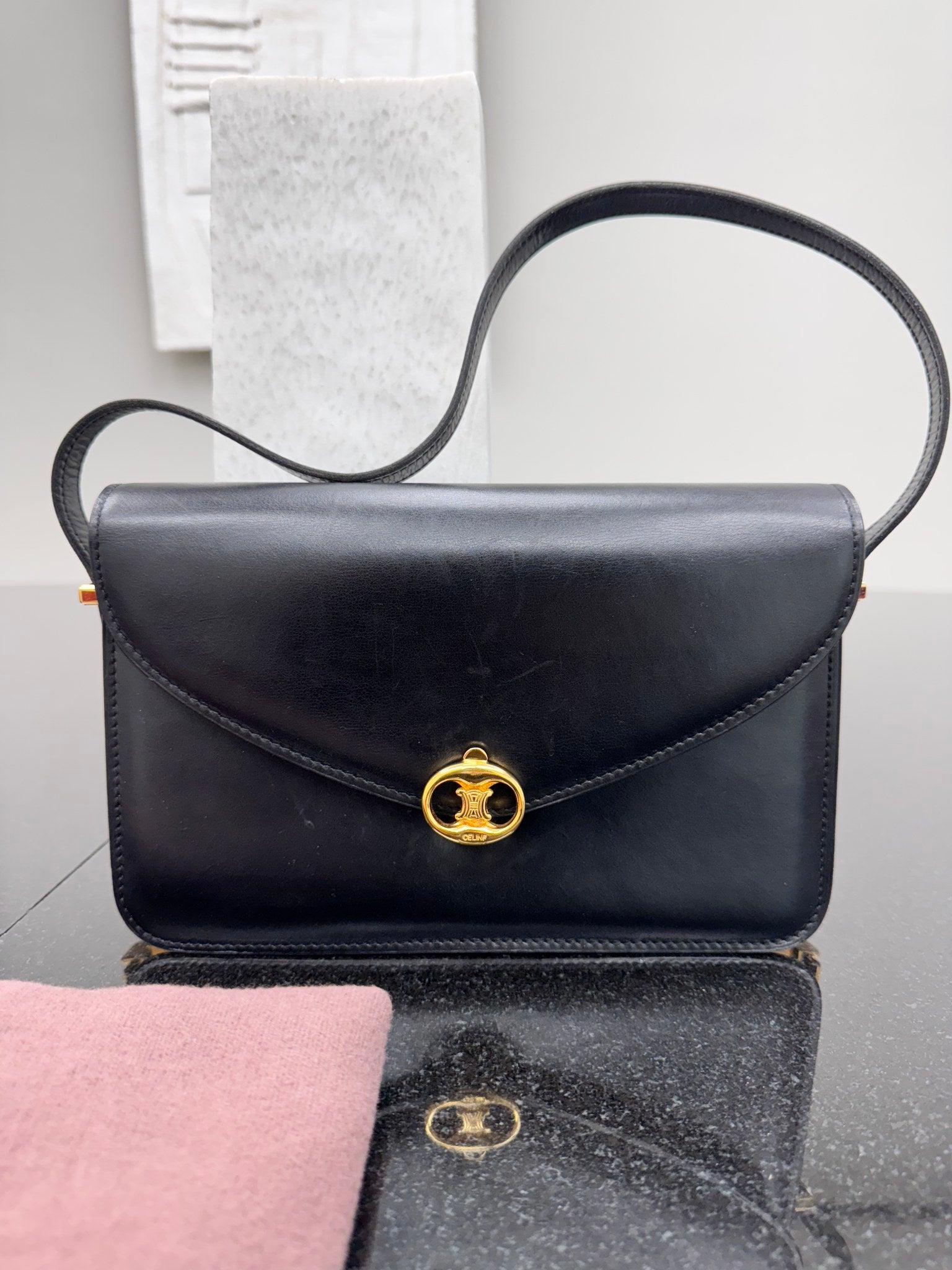 Celine Black Leather Shoulder Bag