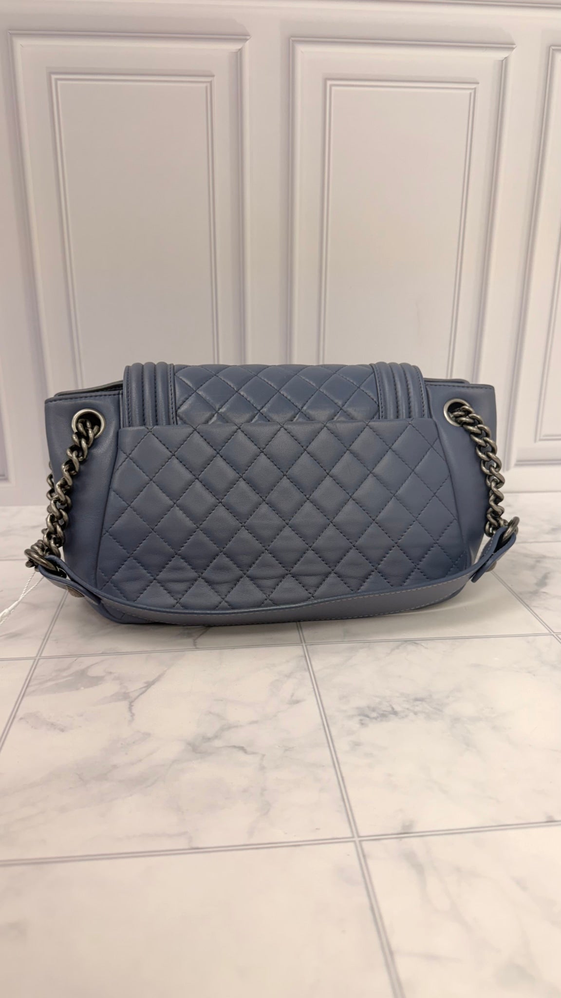 Chanel Dusty Blue Lambskin Leather Old Medium Boy Bag