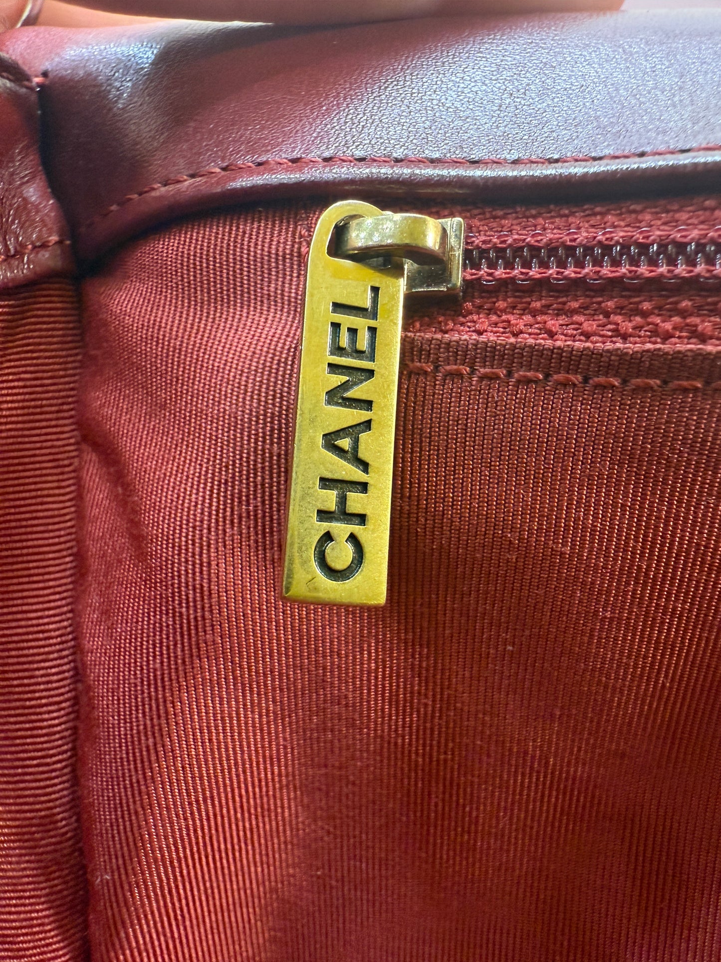 Chanel Dark Red Lambskin Quilted Medium Boy Flap