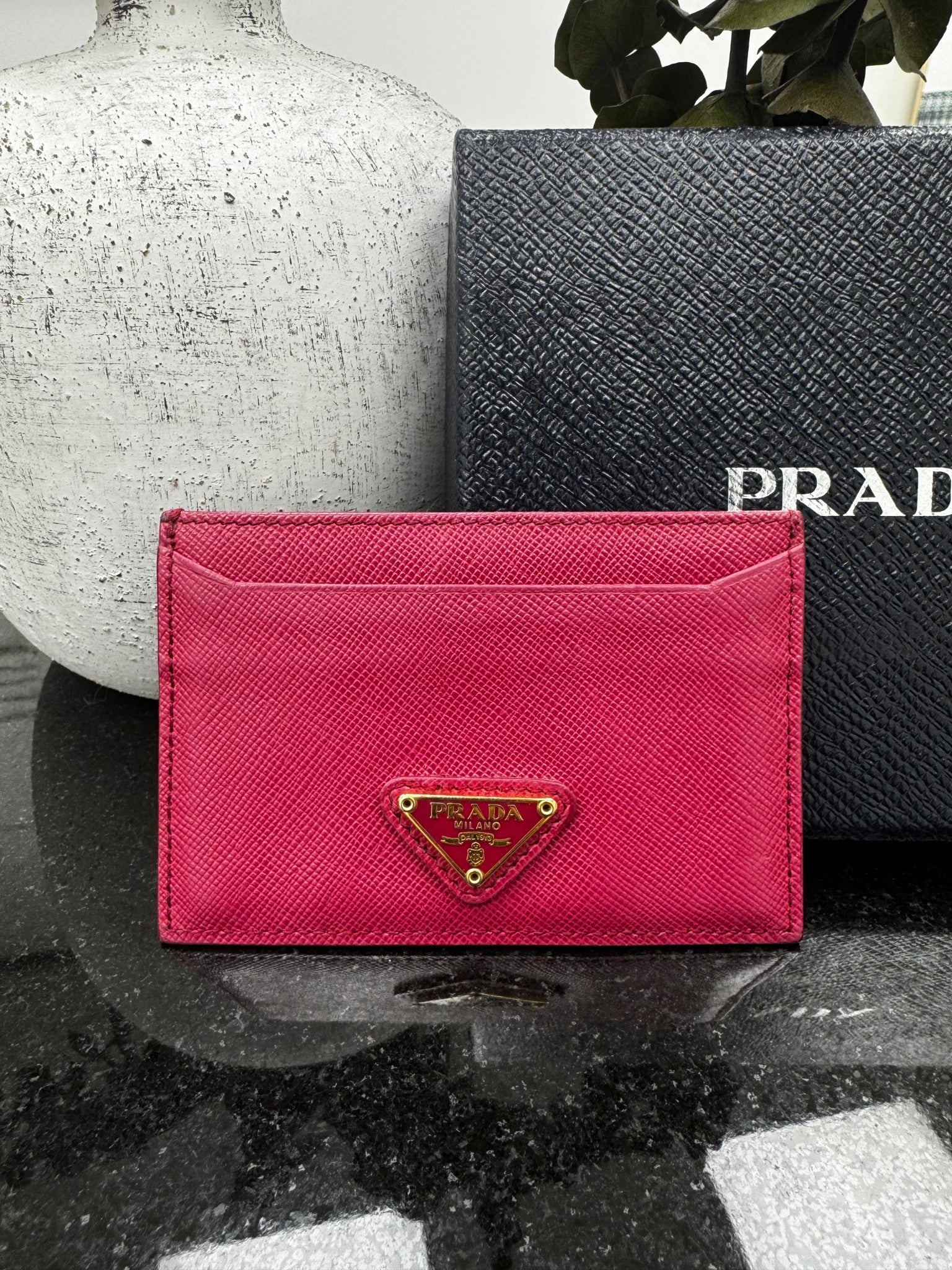 Prada Raspberry Pink Saffiano Leather Card Holder