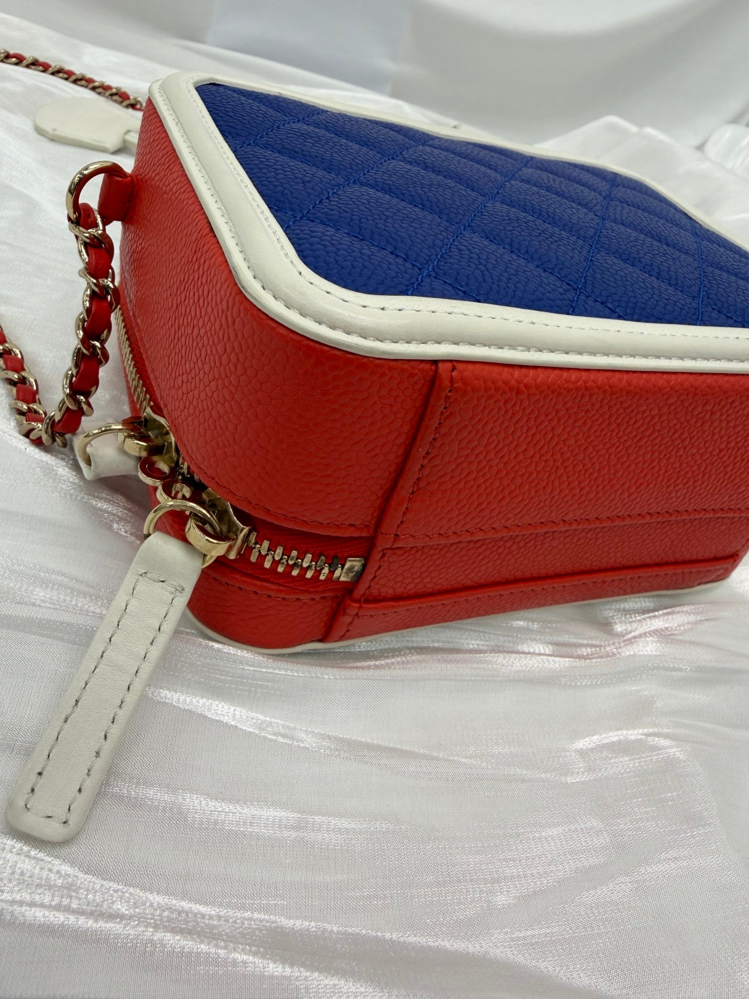 Chanel Red, White Blue Caviar Small Filigree Vanity Case Bag