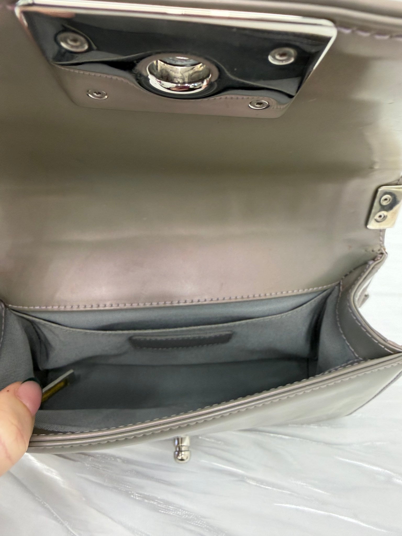 Chanel Iridescent Patent Leather Small Reverso Boy Bag