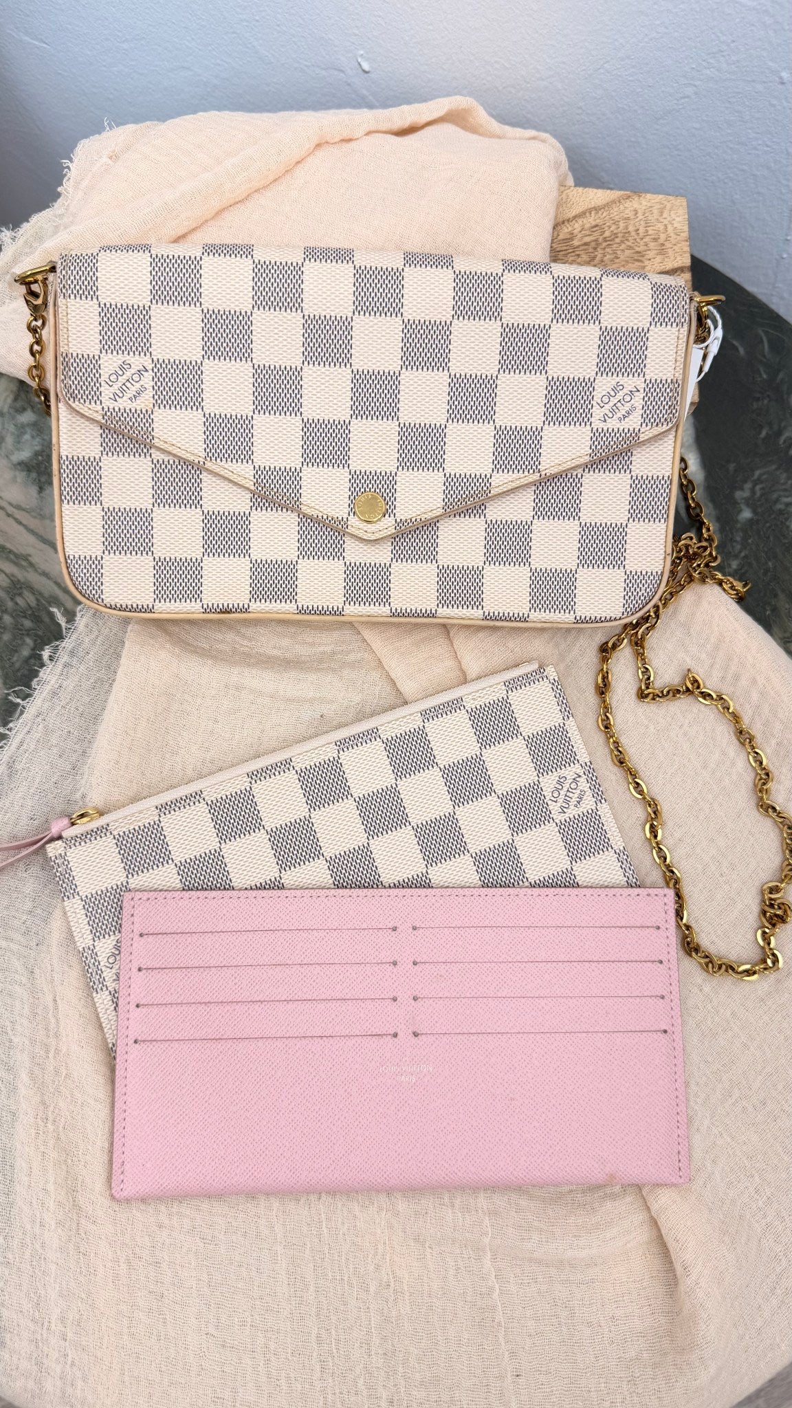 Louis Vuitton Damier Azur Pochette Felicie Chain Crossbody Bag 