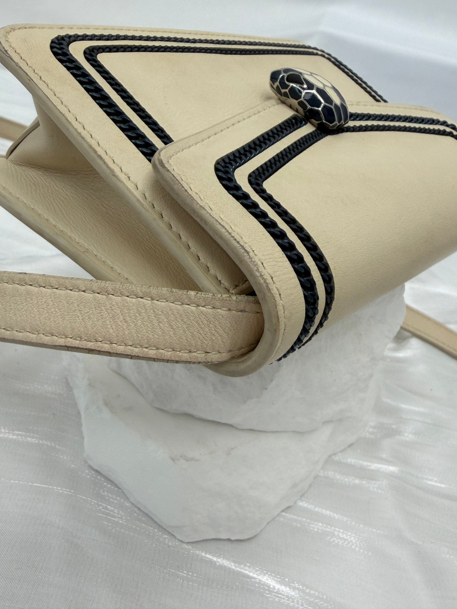 Bvlgari Cream Calfskin Diamond Blast Serpenti Mini Crossbody