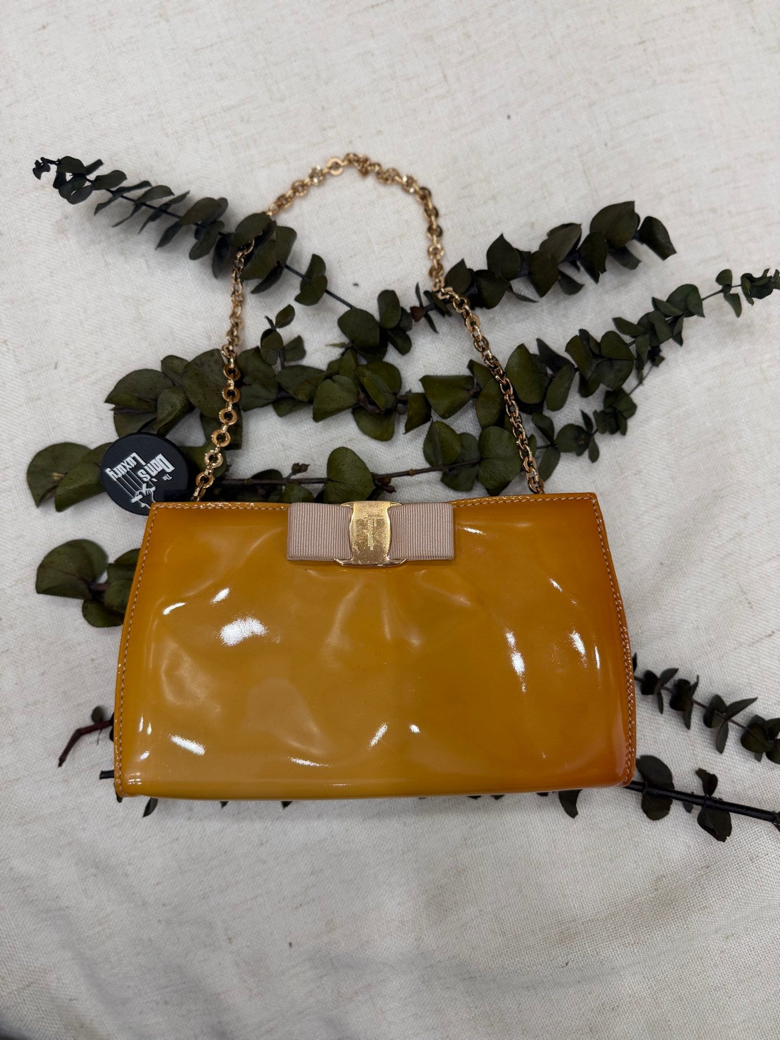Salvatore Ferragamo Dark Yellow Patent Leather Mini Shoulder Bag
