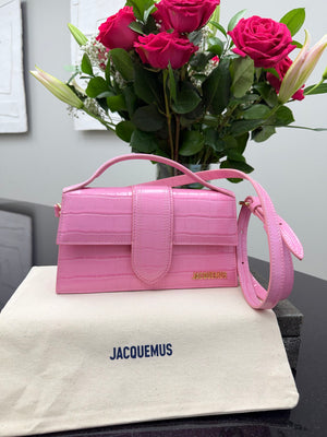 BRAND NEW - Jacquemus Pink Croc Embossed Leather Le Grand Bambino Handbag 2Way Handbag