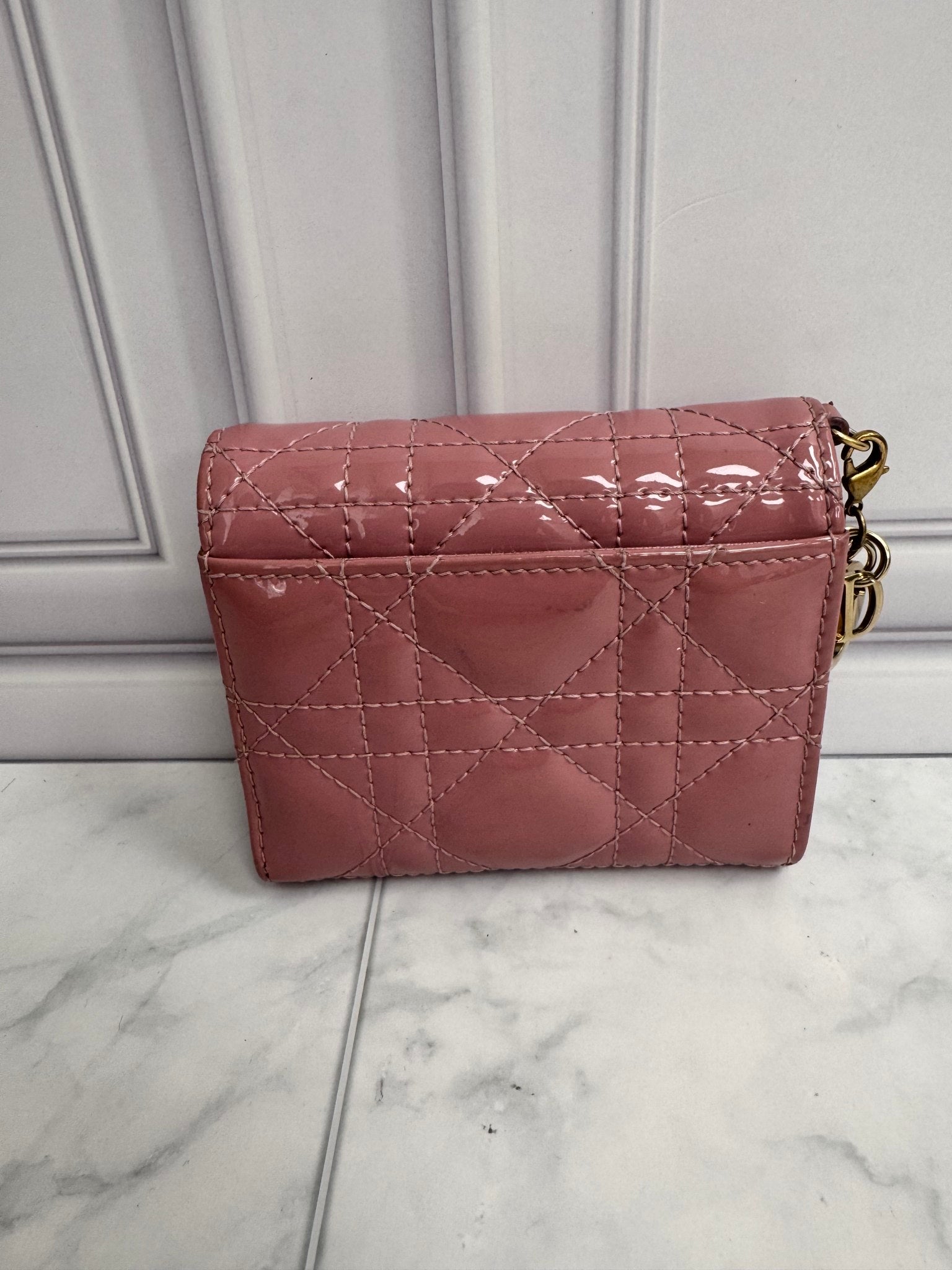 Christian Dior Pink Quilted Patent Leather Lotus Compact Wallet