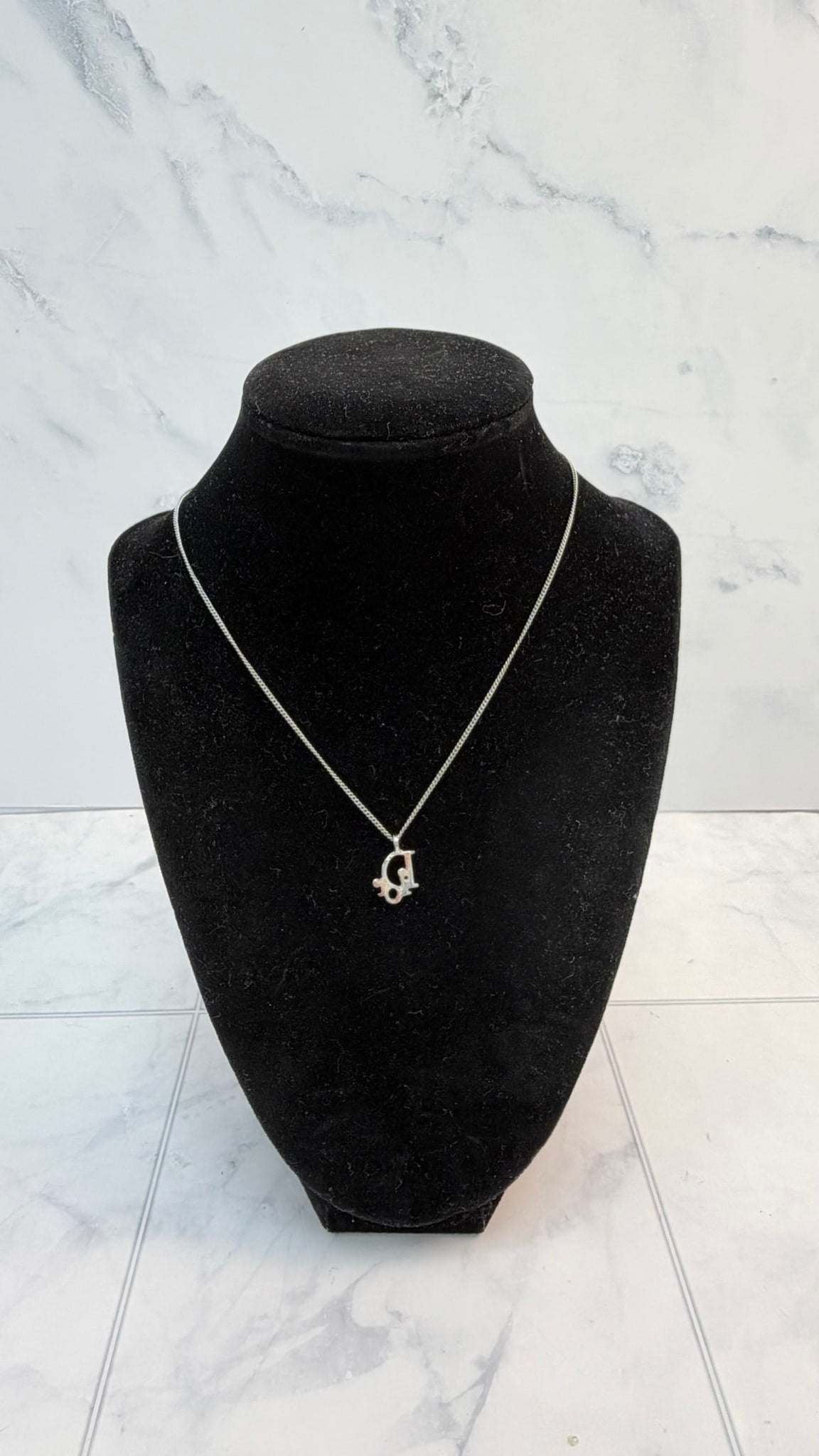 Dior Silver Tone Logo Necklace