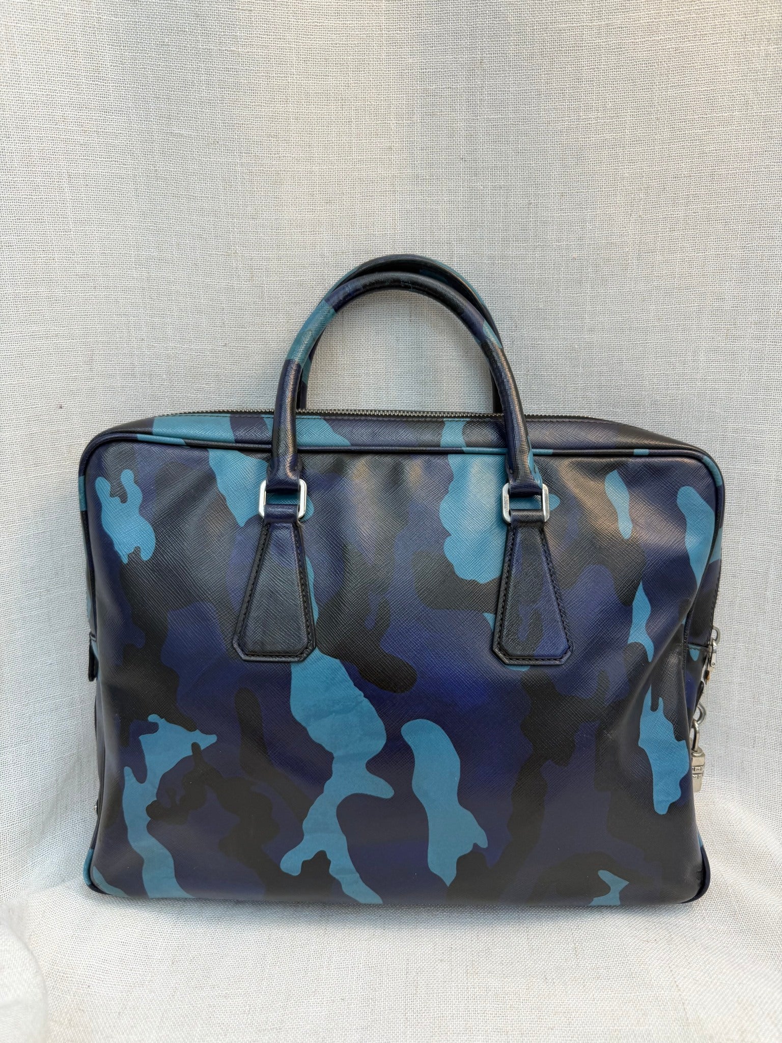 Prada Blue Camo Saffiano Leather Briefcase
