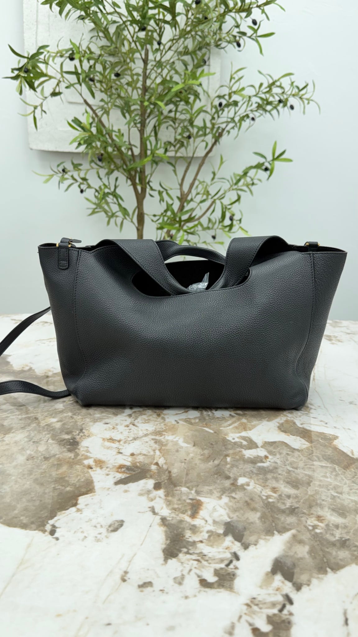 The Row Black Grained Leather Two For One 12 Shoulder Bag