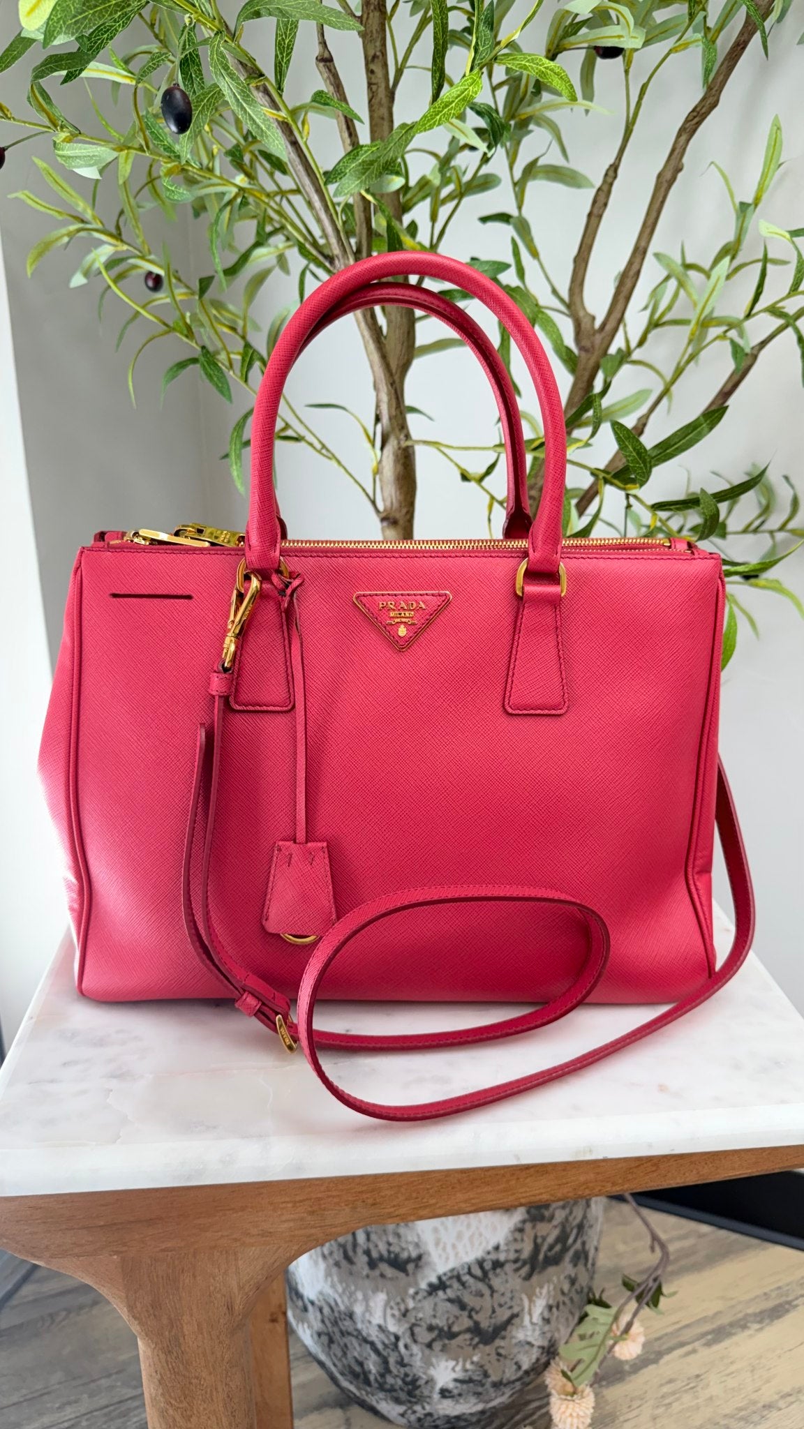 Prada Pink Saffiano Leather Galleria Tote Bag 