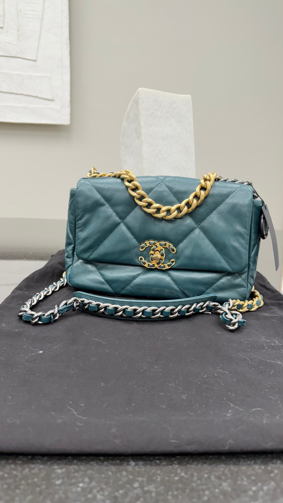 Chanel Turquoise Quilted Calfskin Small Chanel 19 Flap Bag