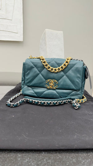 Chanel Turquoise Quilted Calfskin Small Chanel 19 Flap Bag