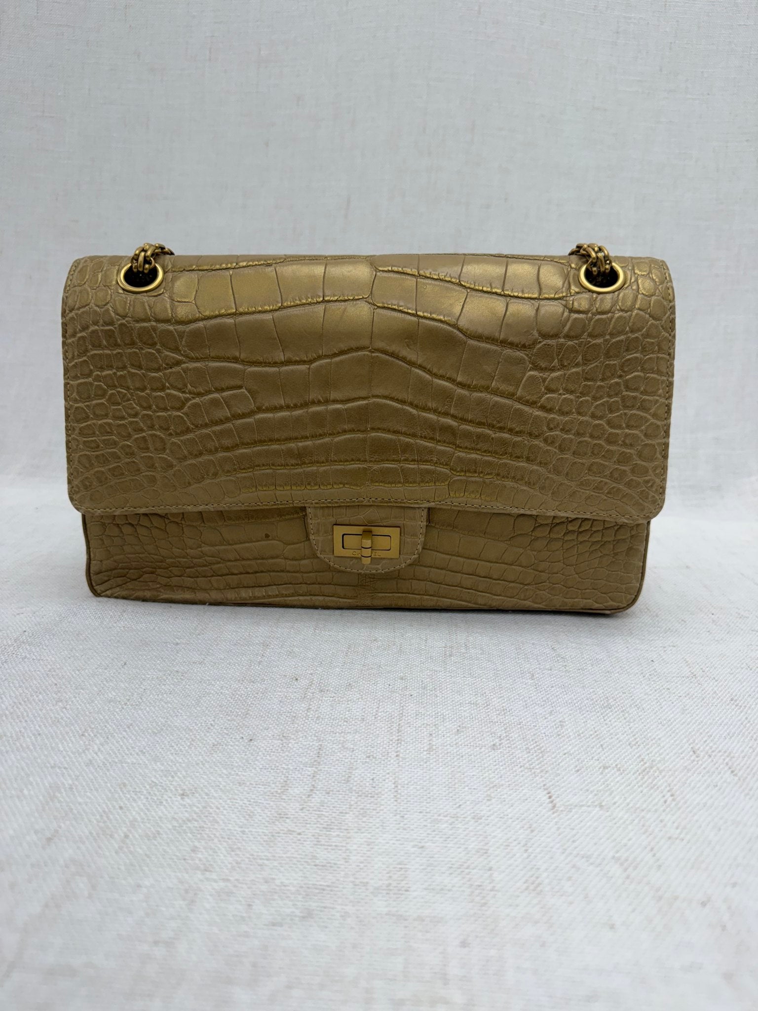 Chanel Metallic Gold Matte Crocodile 2.55 Reissue Double Flap Bag