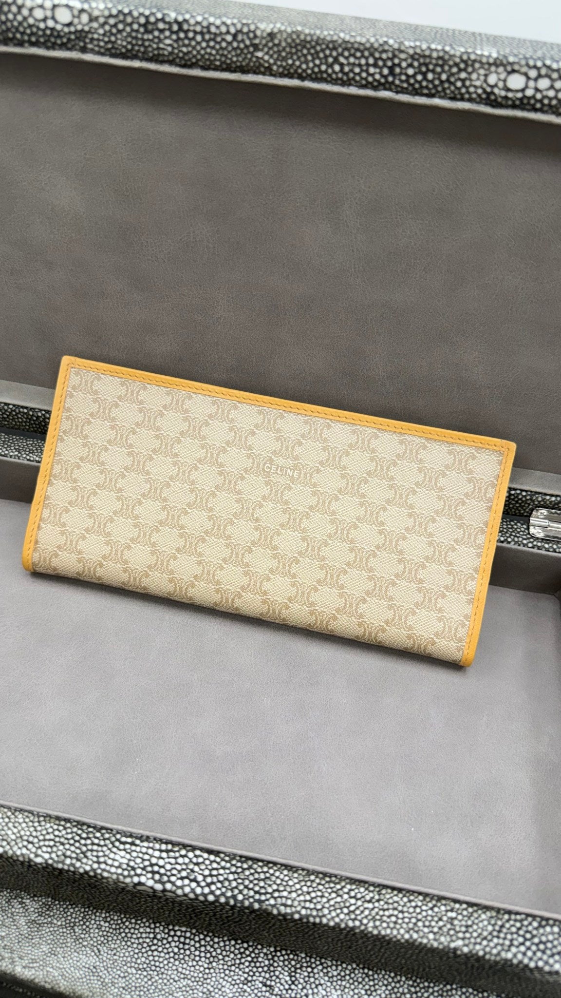 Celine Vintage Beige Macadam Coated Canvas Long Wallet