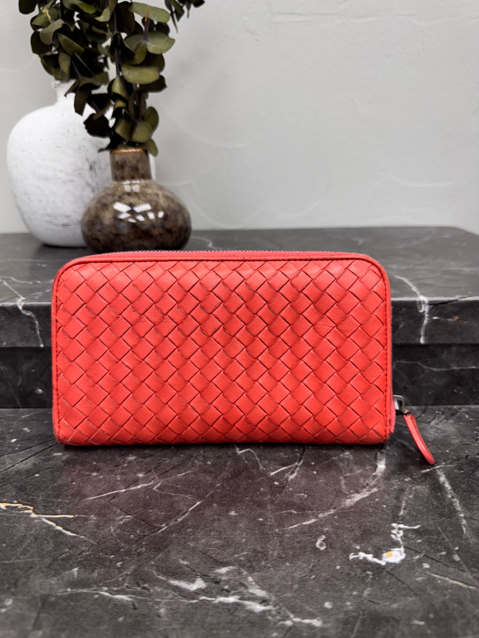 Bottega Veneta Red Intrecciato Wallet