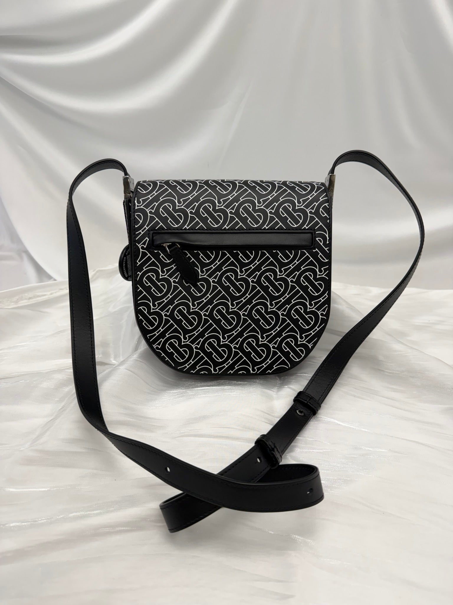 Burberry Black & White Printed Leather Olympia Crossbody
