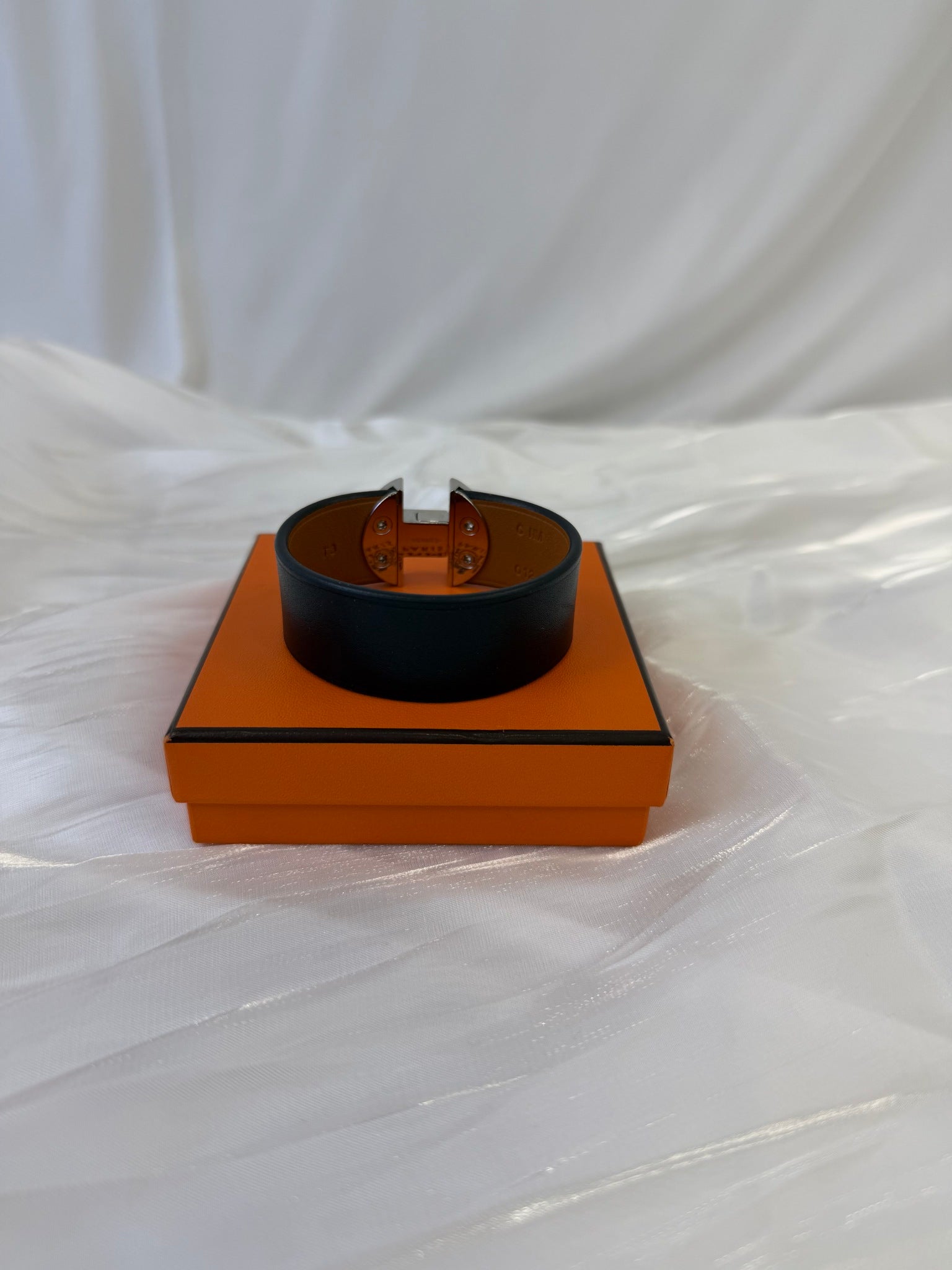 Hermes Black Calfskin Tad Manchette Bracelet