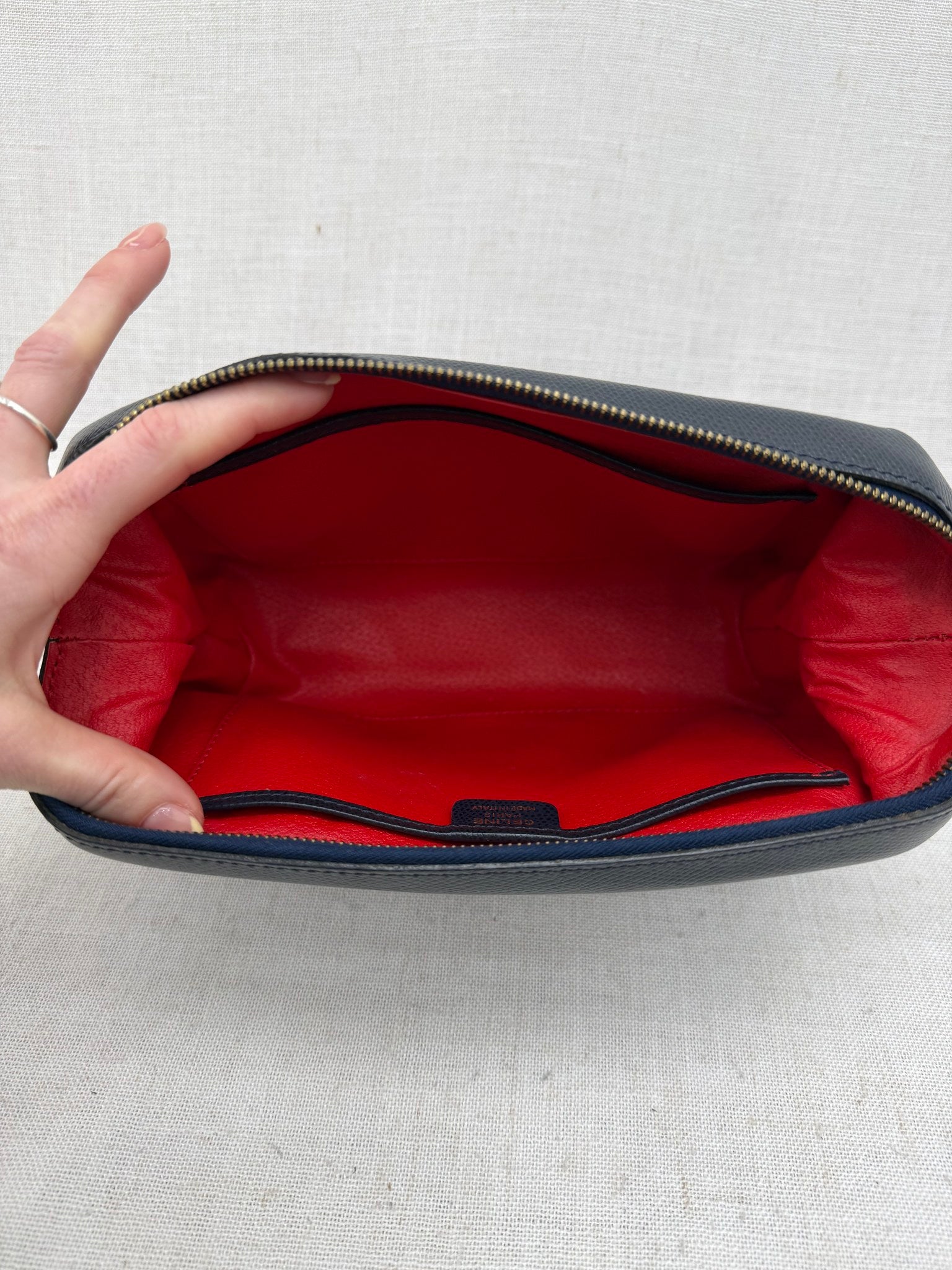 Celine Blue Pebbled Leather Toiletries Pouch