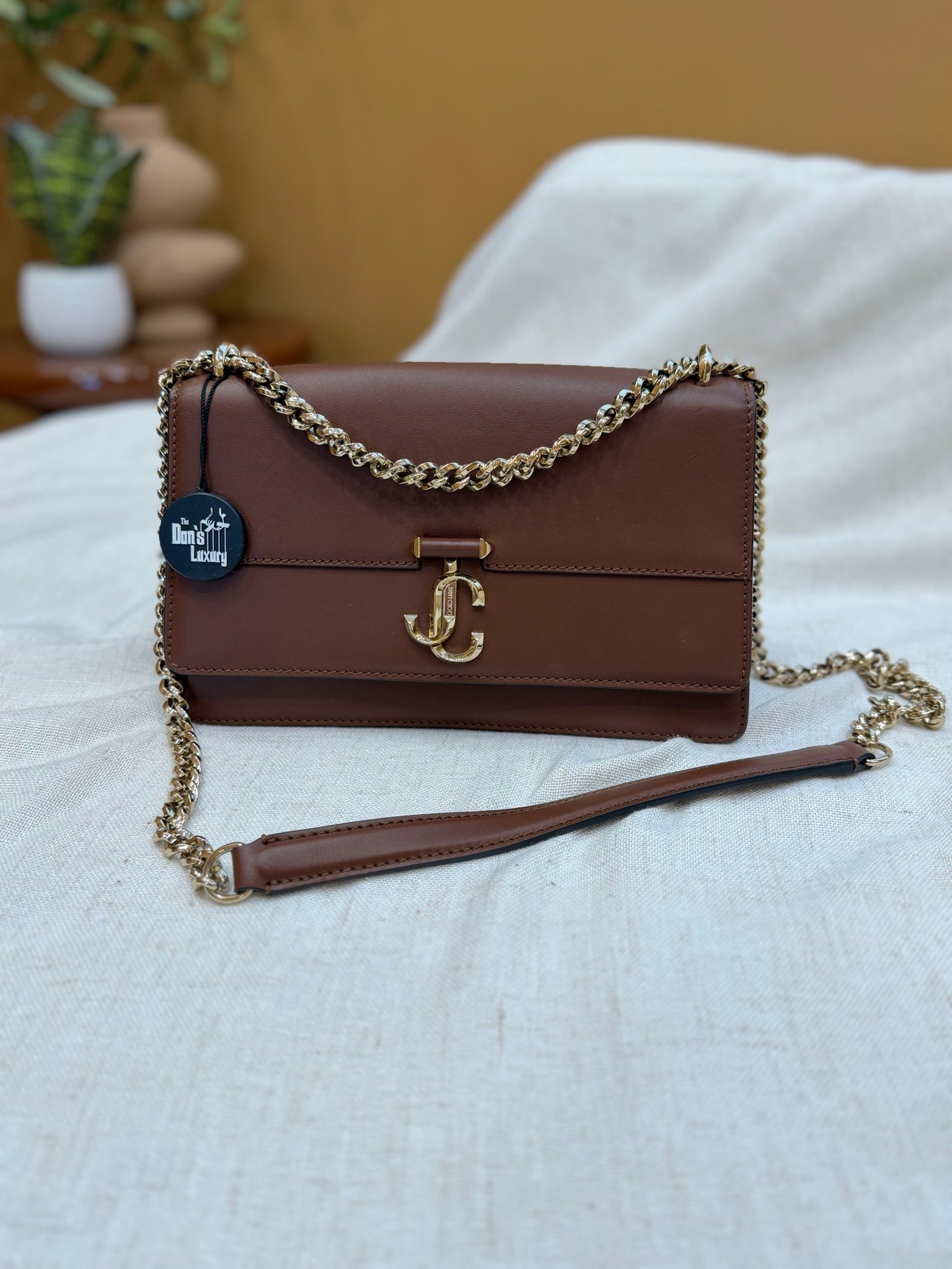 Jimmy Choo Brown Leather Chain Shoulder Bag