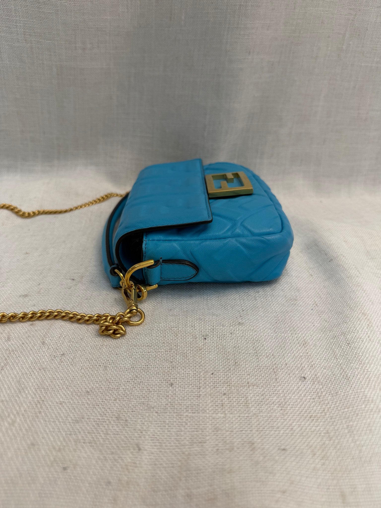 Fendi Blue Leather Baguette Mini Bag