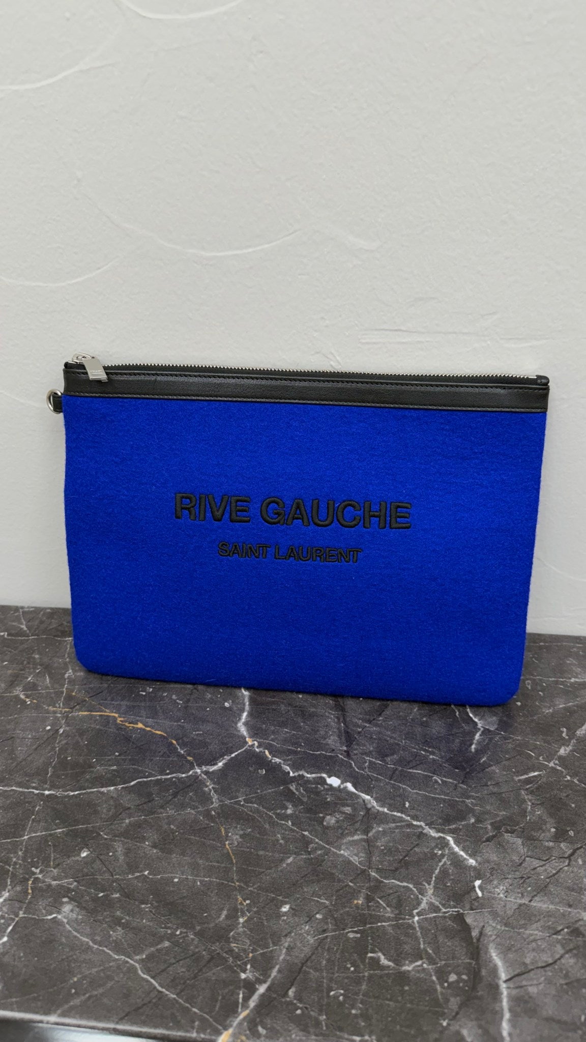 Saint Laurent YSL Blue Felt Rive Cauche Clutch Bag