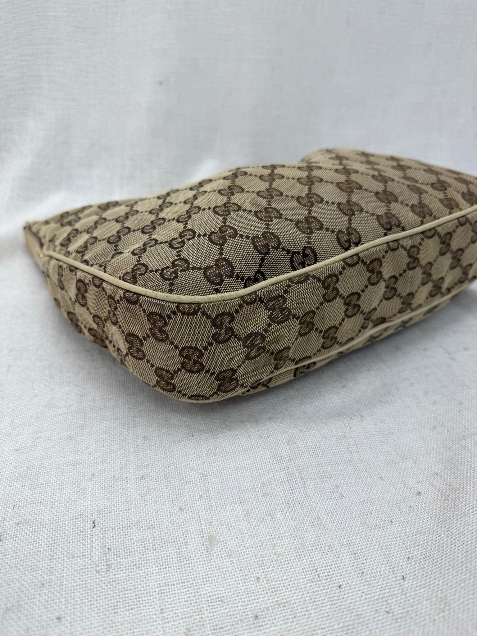Gucci GG Beige Canvas Shoulder Hobo Bag