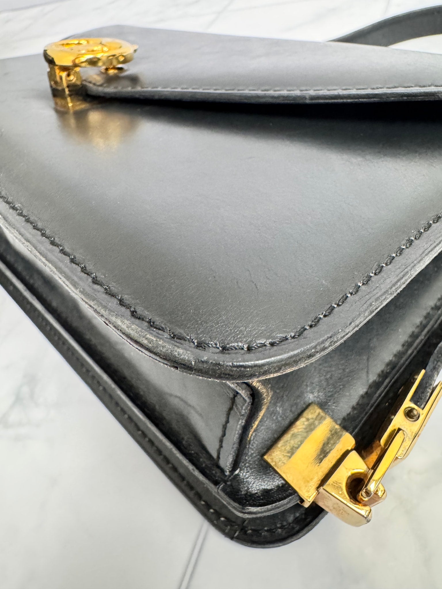 Celine Black Leather Shoulder Bag