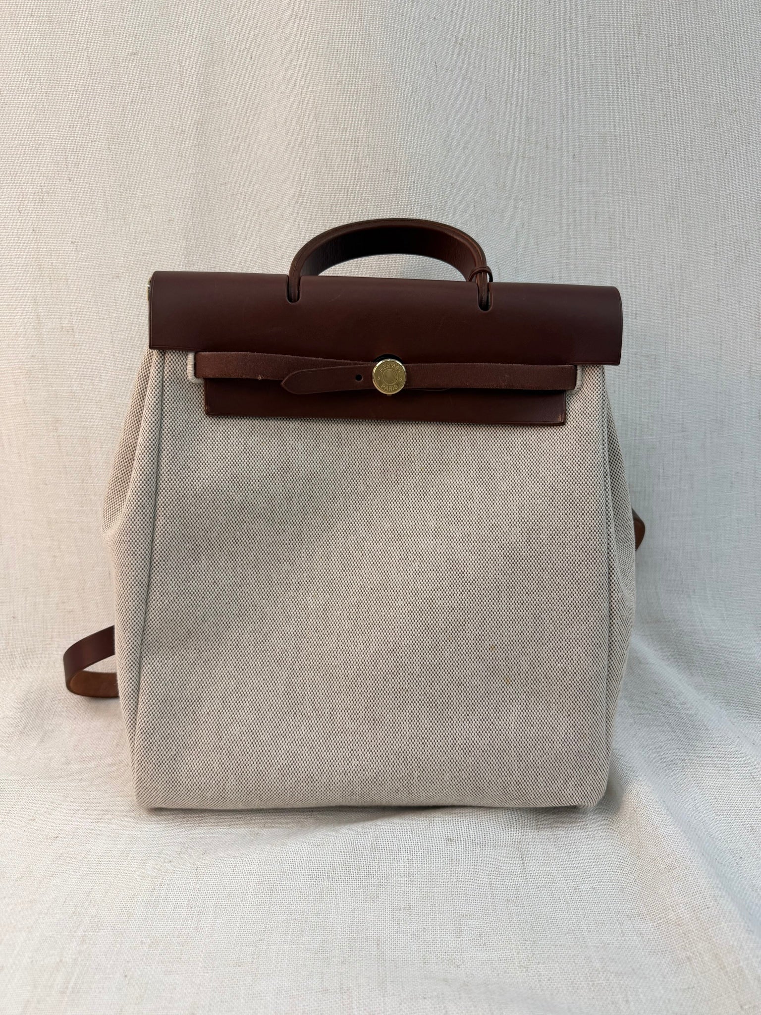 Hermes Tan Canvas Herbag  Backpack