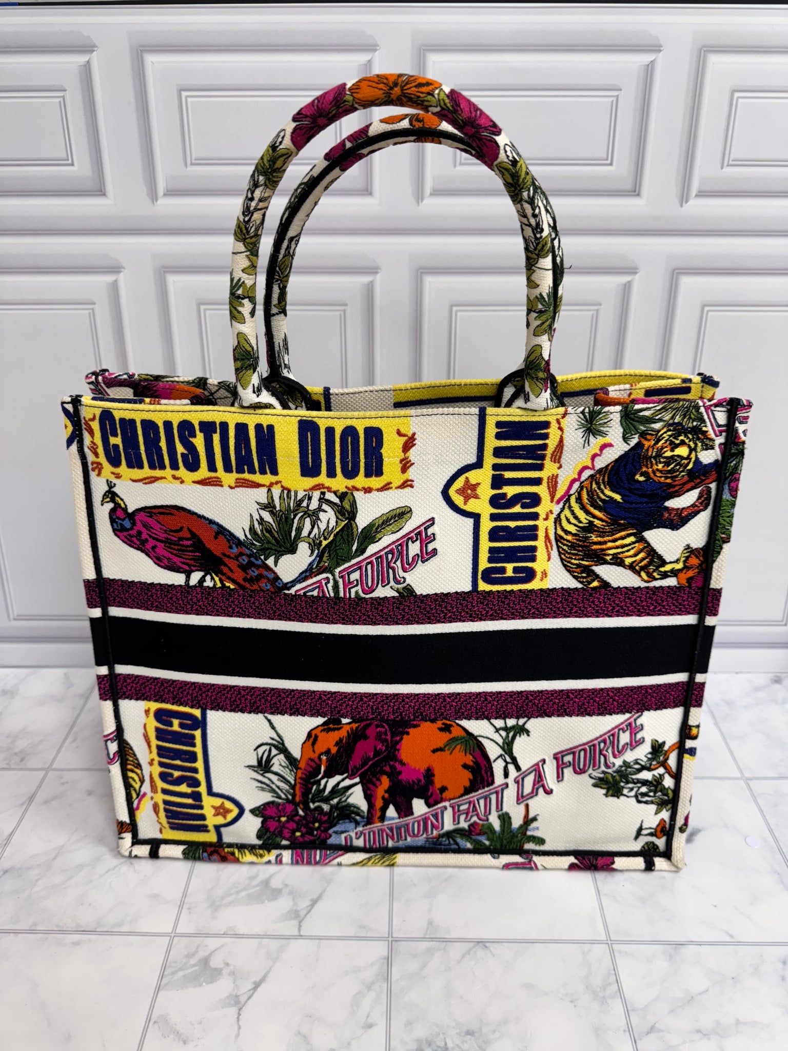 Christian Dior Multicolor Canvas Animal Embroidery Large Book Tote