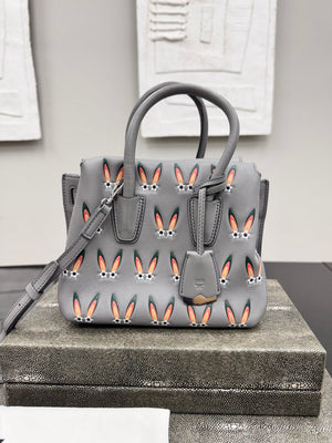 MCM Grey Leather Star Eyed Bunny Mini Tote Bag