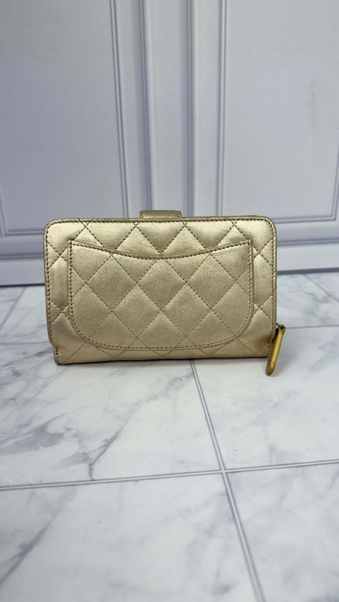 Chanel Gold Lambskin Leather Chanel Compact Wallet
