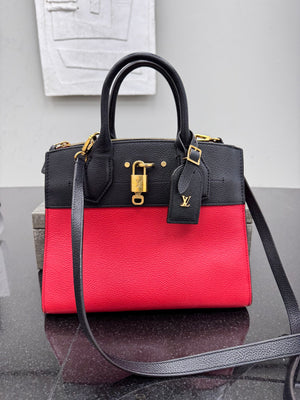 Louis Vuitton Red And Black Grained Leather City Steamer PM 2Way Bag