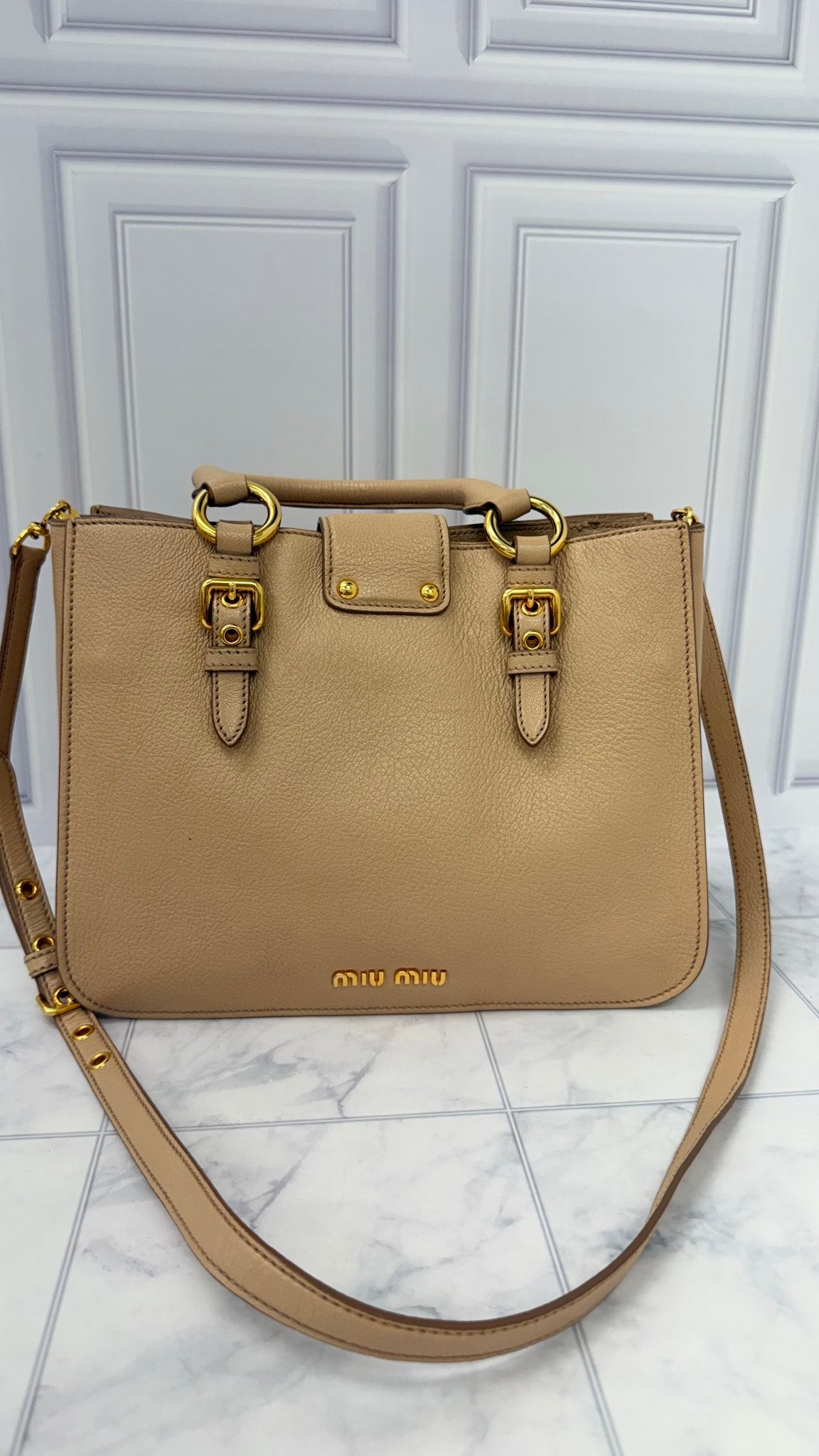 Miu Miu Nude Grained Leather Madras 2Way Handbag 