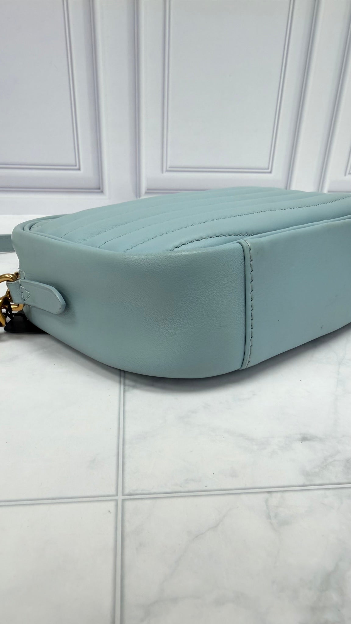 Louis Vuitton Light Blue Quilted Calfskin New Wave Camera Bag