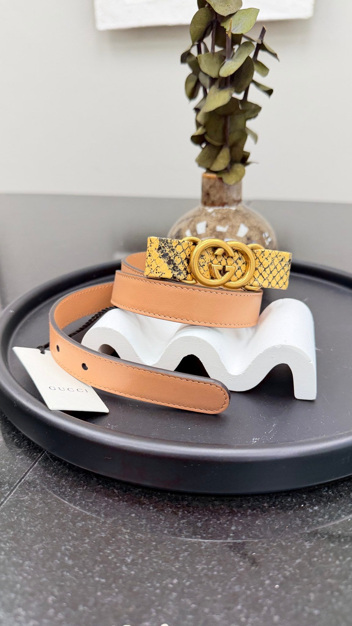 BRAND NEW- Gucci Tan Leather & Interlocking G Python Bow Belt Size 90/36