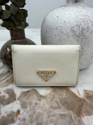 Prada White Saffiano Leather Card Case
