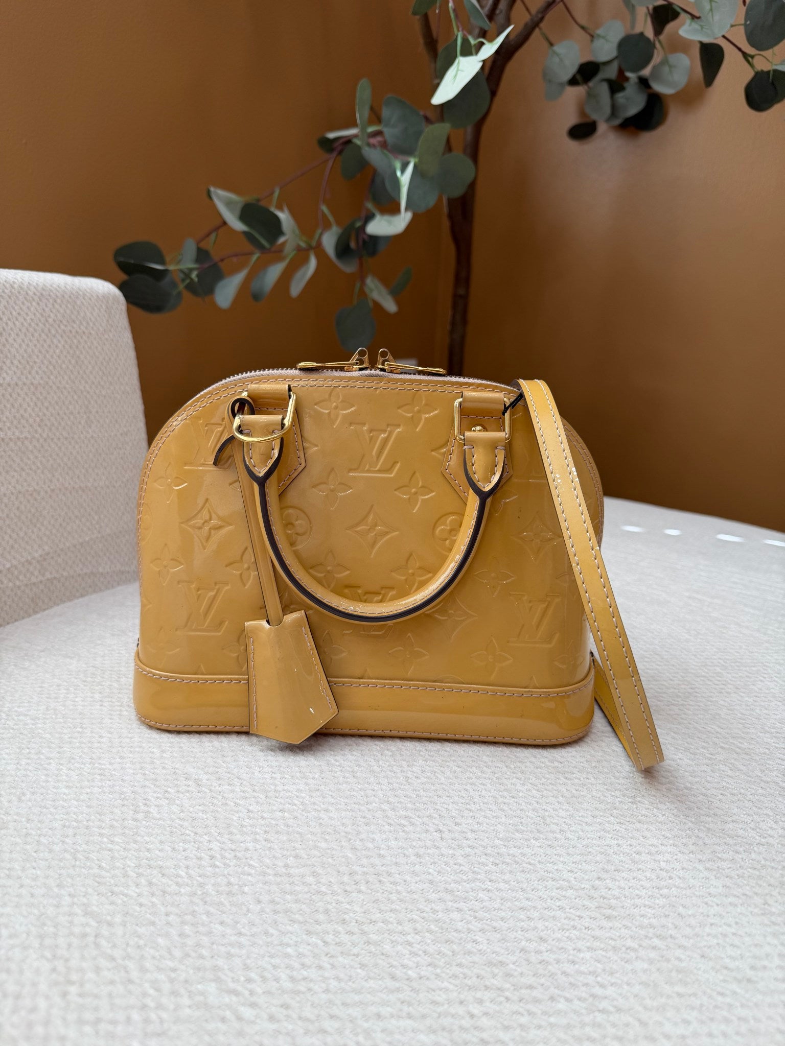 Louis Vuitton Yellow Monogram Vernise Leather Alma BB Handbag