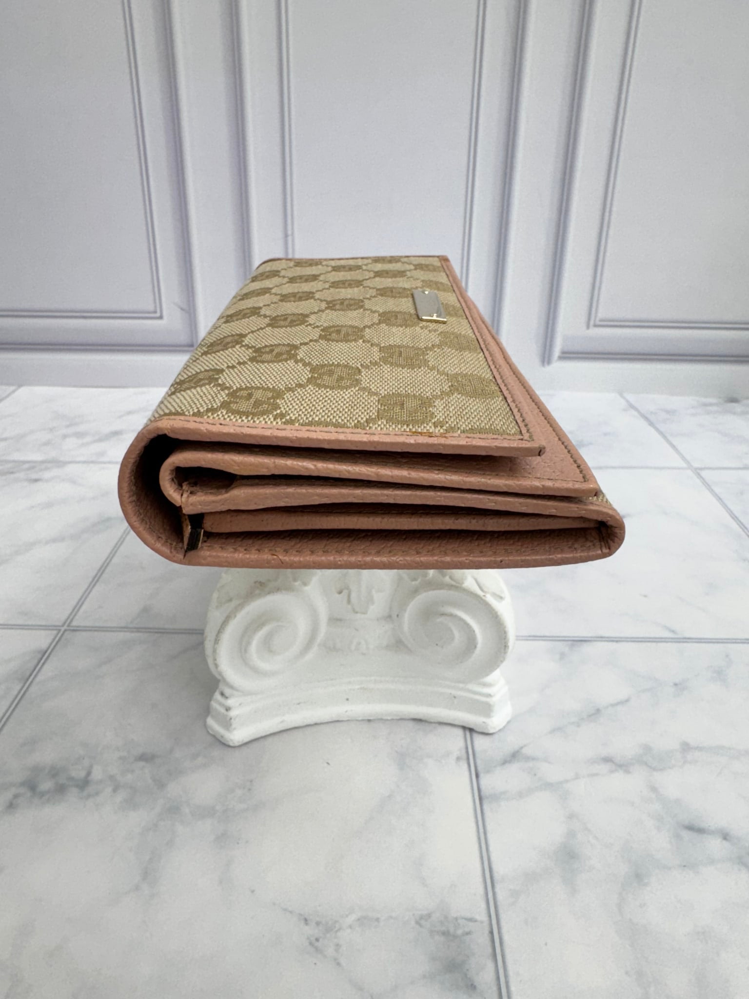 Gucci Beige And Pink GG Monogram Canvas Long Wallet