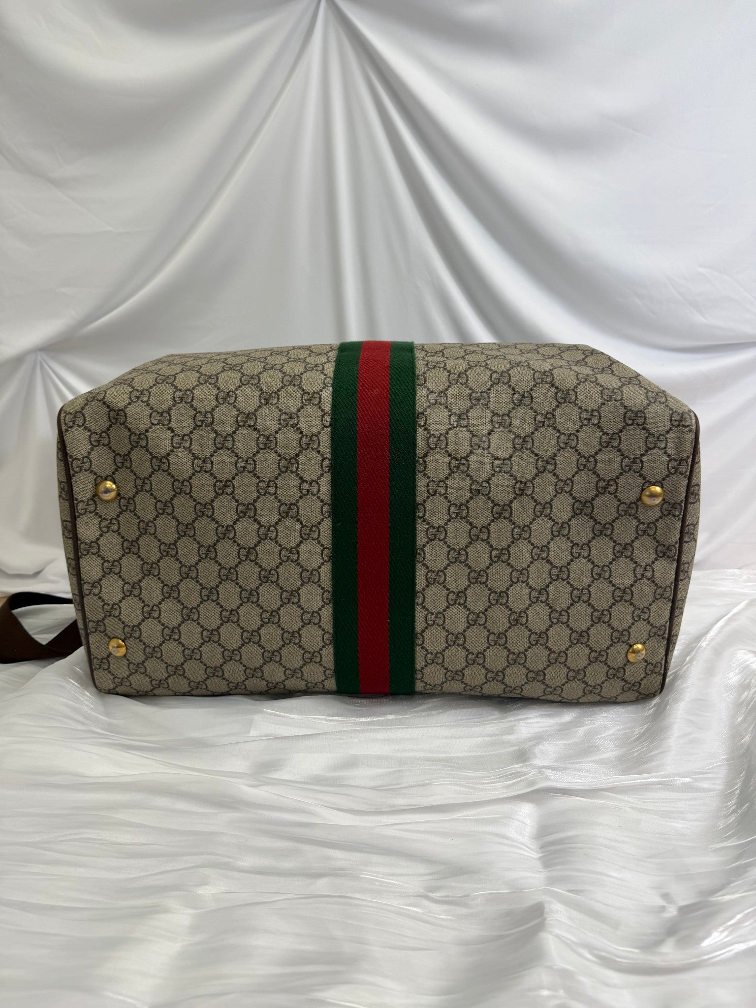 Gucci GG Brown Coated Canvas Ophidia Medium Duffle Bag