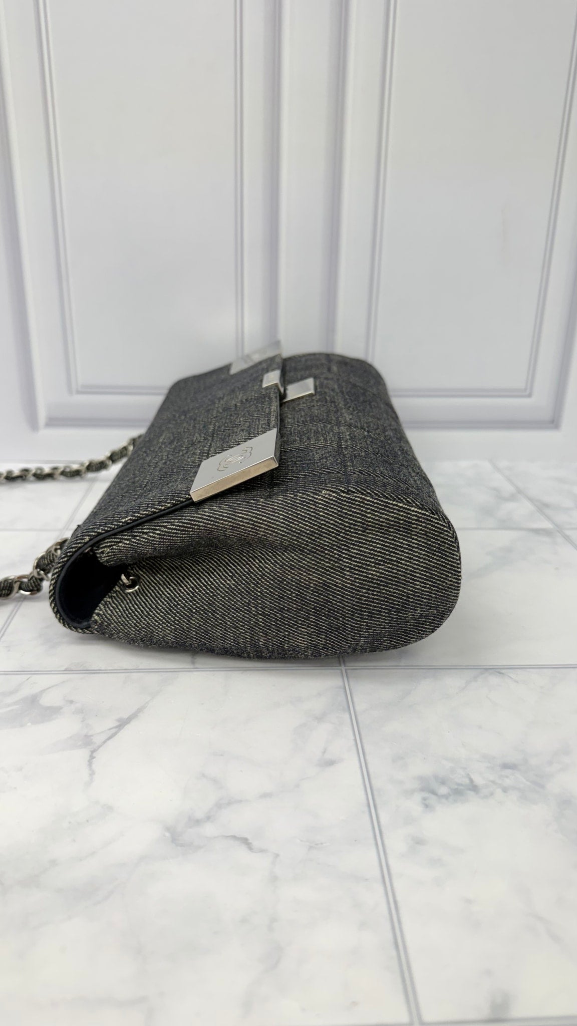 Chanel Grey Denim Chocolate Bar Flap Bag