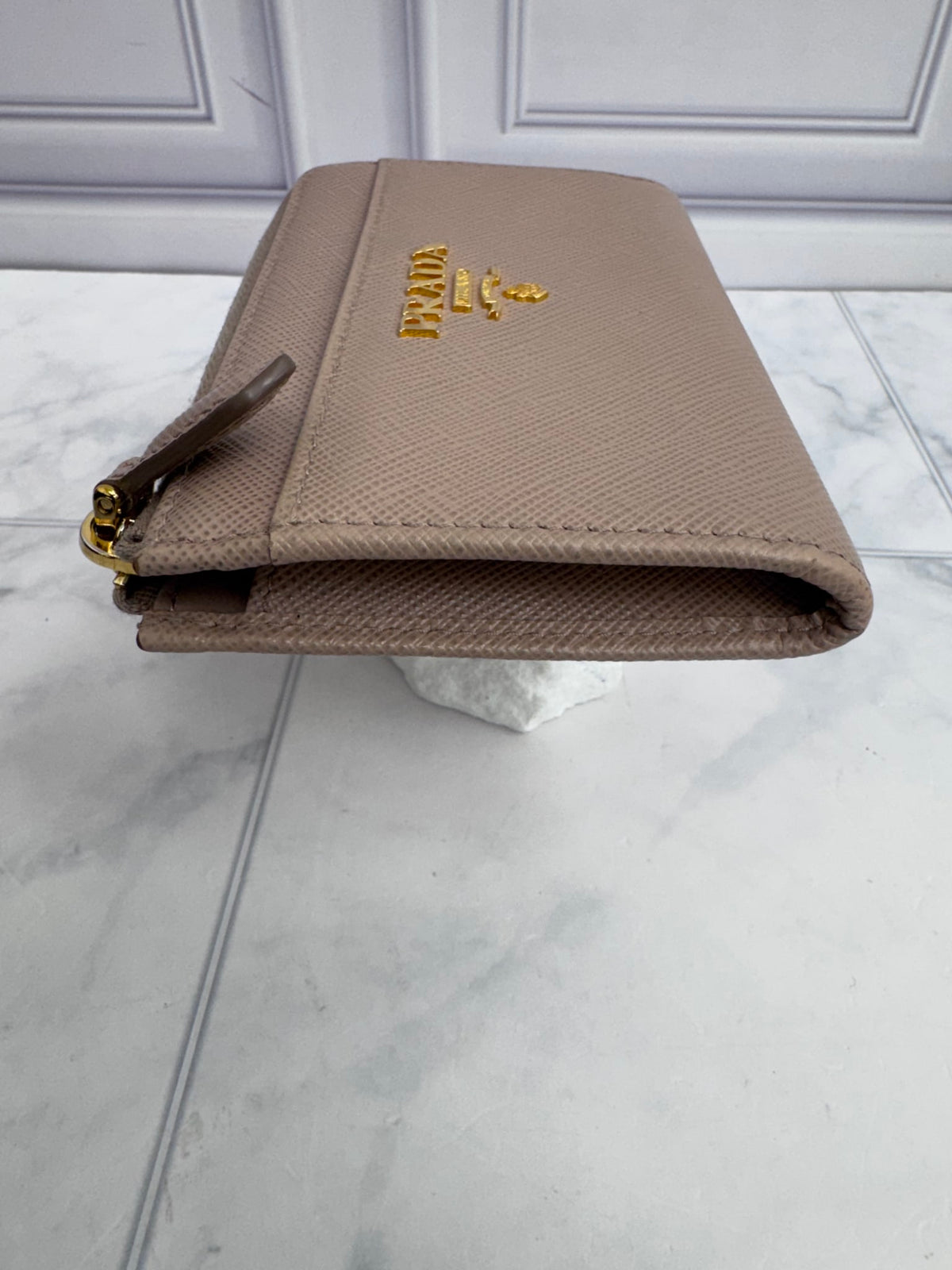 Prada Nude Saffiano Leather Compact Zippy Wallet