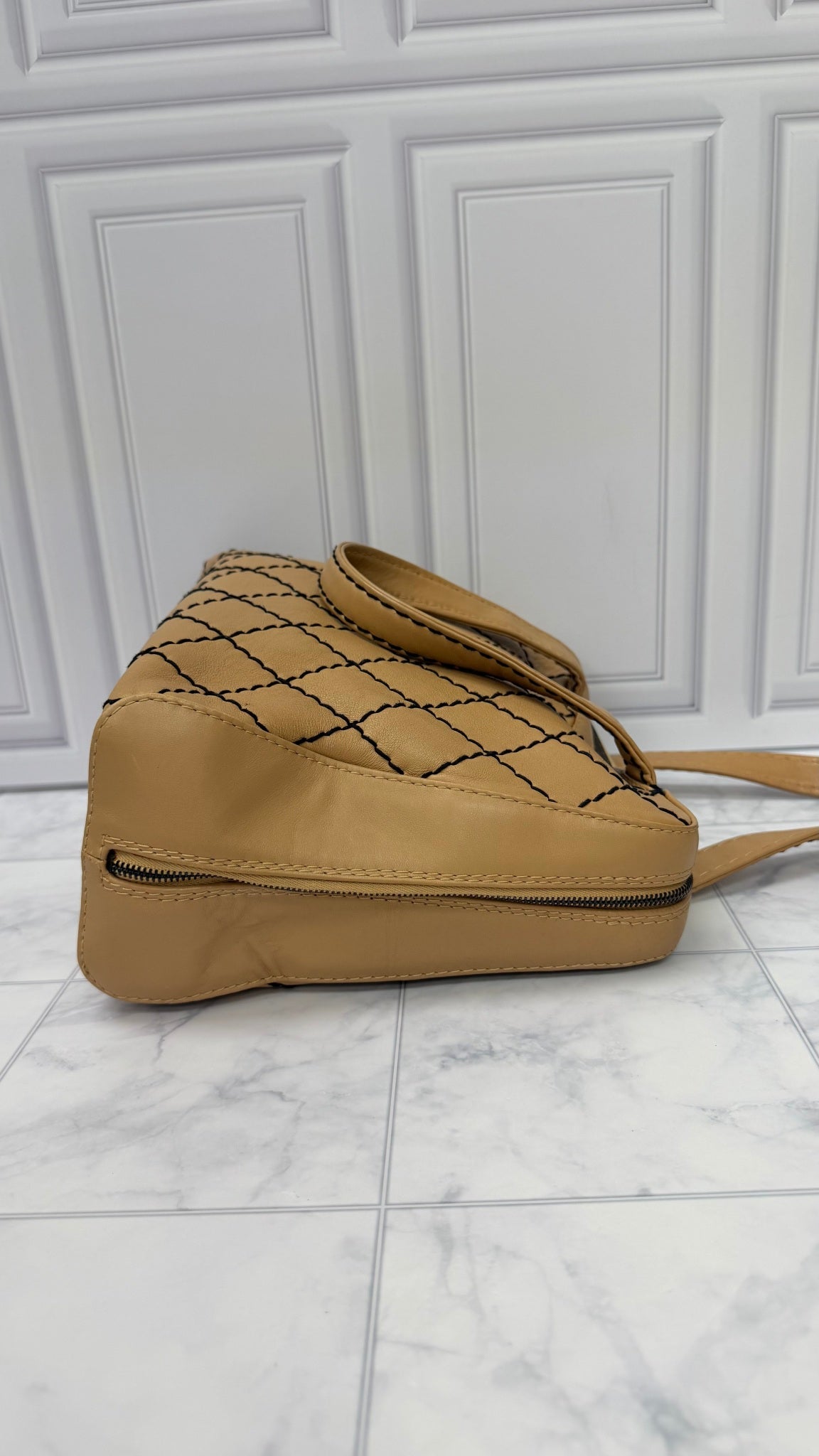 Chanel Beige Diamond Quilted Leather Surpique Medium Bowler Bag